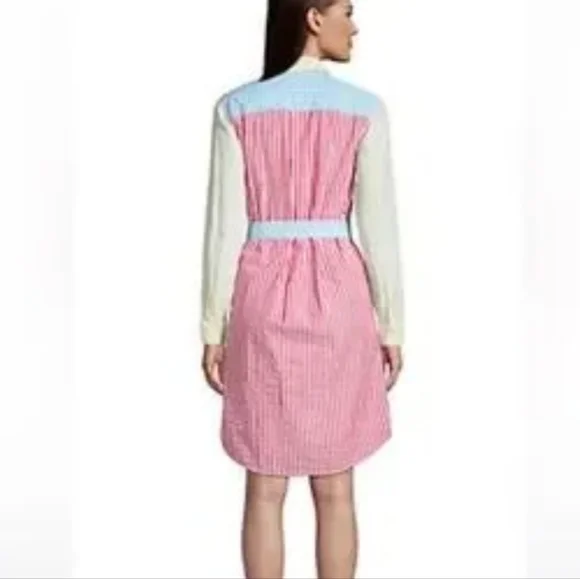 Lands' End Seersucker Colorblock Shirt Dress - Picture 2 of 9
